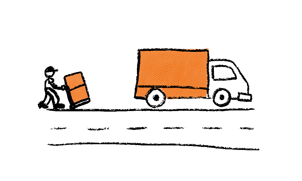 Illustration of someone loading boxes into the back of a lorry